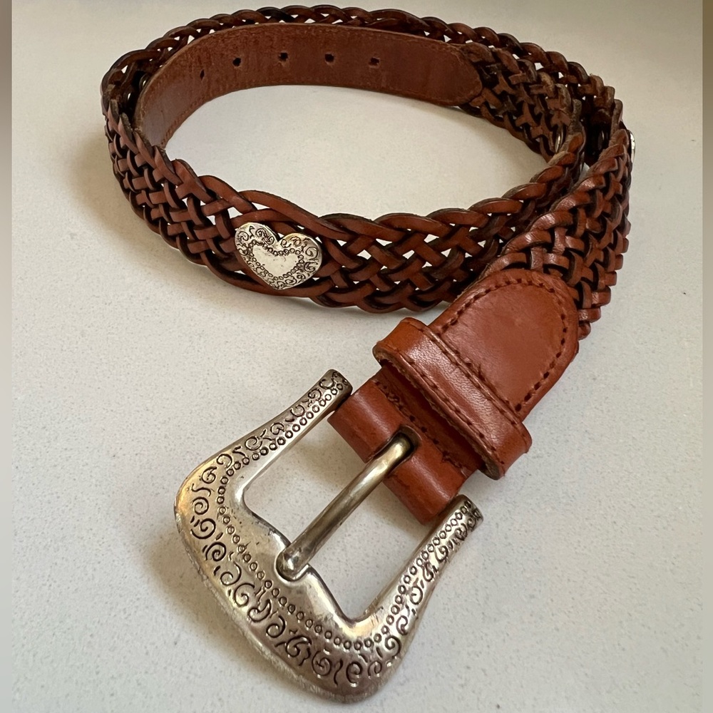 Fossil Leather Braided Belt Silver Heart Concho Western Rodeo Belt Size Small